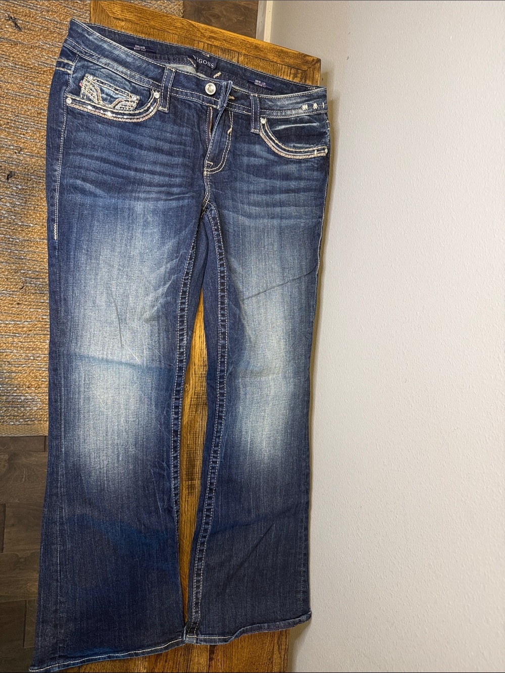 Vigoss Dark Blue Flare Jeans with Embroidered Pocket Detail
